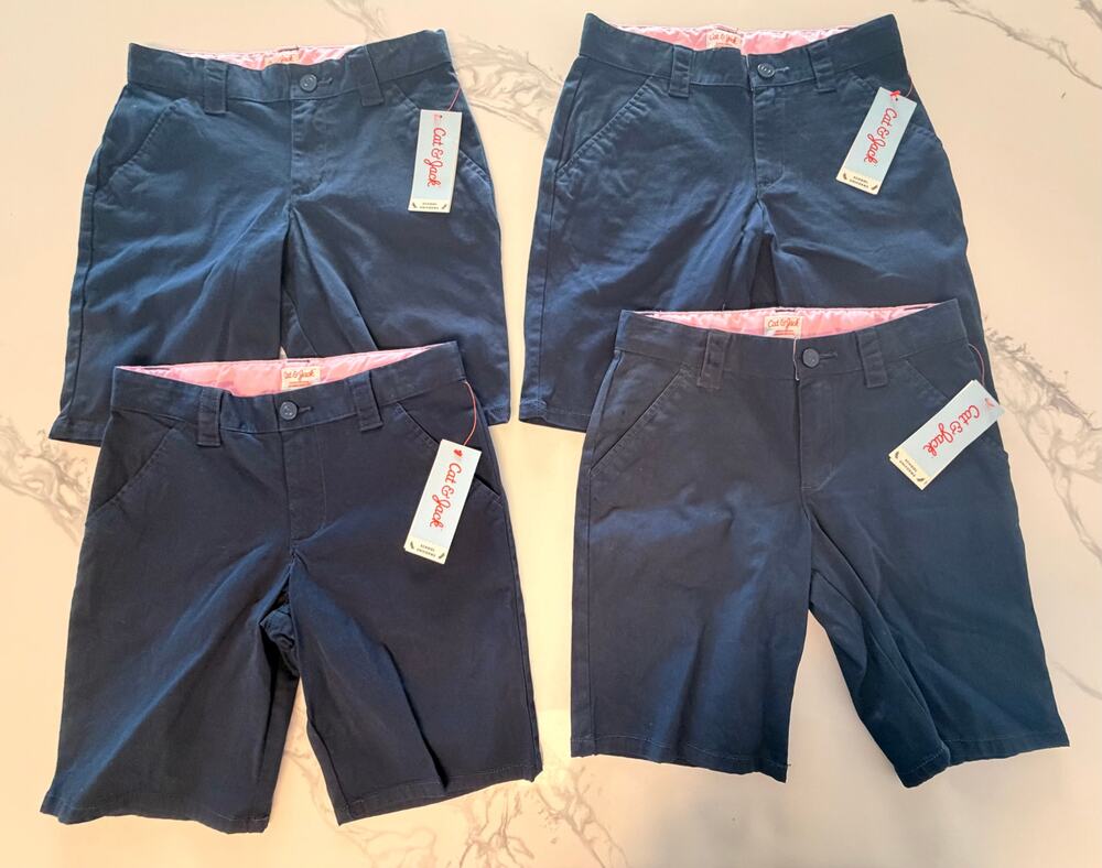 Cat & Jack Girls School Uniform Shorts Lot of 4 Navy Blue Size 10 NWT Stretch